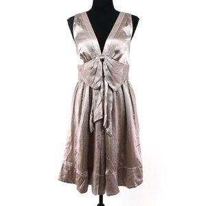 Ted Baker Beige Silk V-Neck Sleeveless Bow Accent A-Line Mini Dress NEW NWT 2